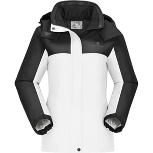 CAMEL CROWN Womens Ski Jacket Thicken Winter Snow Coat Warm Fleece Mountain Waterproof Female Jacket Hooded WindbreakerBlack White