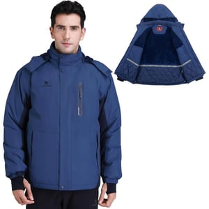 CAMEL CROWN Mens Winter Ski Jackets Warmth Coat Waterproof Detachable Hood Windproof Fleece Lined for Mountain SnowBlue