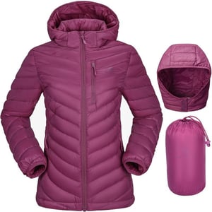 CAMEL CROWN Womens Hooded Down Jackets Quilted Lightweight Puffer Coat Packable Jacket Outerwear With Chest PocketPurpledetachable Hood