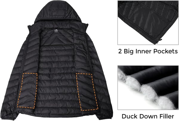 CAMEL CROWN Womens Hooded Down Jackets Quilted Lightweight Puffer Coat Packable Jacket Outerwear With Chest PocketBlackdetachable Hood