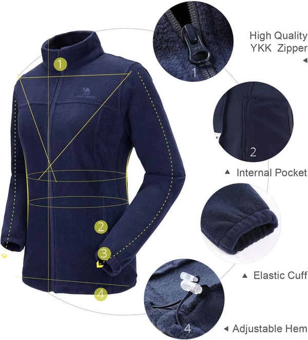 CAMEL CROWN Women Full Zip Fleece Jackets with Pockets Soft Polar Fleece Coat Jacket Sweater for Spring OutdoorDark Blue2