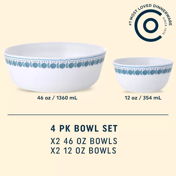 Corelle ED Bowl Set 4pk Med, 4 PIECE, Azure Medallion Classic