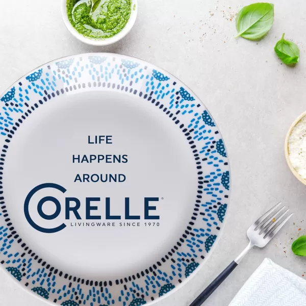 Corelle Everyday Expressions 12-Pc Dinnerware Set, Service for 4, Durable and Eco-Friendly, Higher Rim Glass Plate &amp; Bowl Set, Microwave and Dishwasher Safe, Azure Medallion