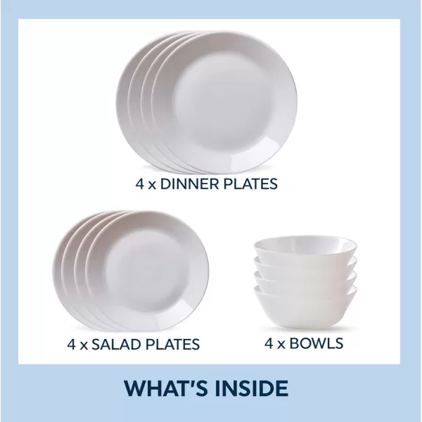 Corelle Everyday Expressions 12-Pc Dinnerware Set, Service for 4, Durable and Eco-Friendly, Higher Rim Glass Plate &amp; Bowl Set, Microwave and Dishwasher Safe, Azure Medallion