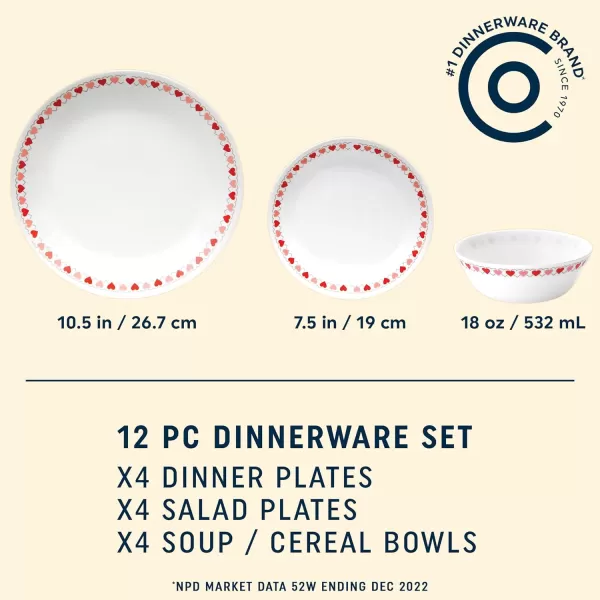 Corelle Everyday Expressions 12-Pc Dinnerware Set, Service for 4, Durable and Eco-Friendly, Higher Rim Glass Plate &amp; Bowl Set, Microwave and Dishwasher Safe, Azure Medallion