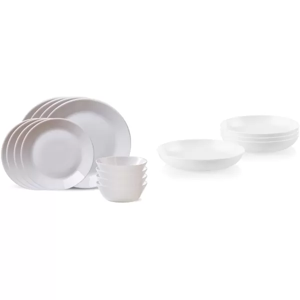 Corelle Everyday Expressions 12-Pc Dinnerware Set, Service for 4, Durable and Eco-Friendly, Higher Rim Glass Plate &amp; Bowl Set, Microwave and Dishwasher Safe, Azure Medallion