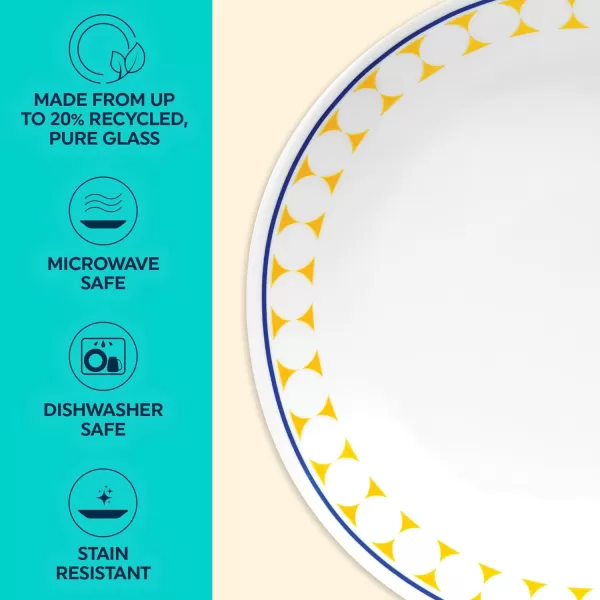 Corelle Everyday Expressions 12-Pc Dinnerware Set, Service for 4, Durable and Eco-Friendly, Higher Rim Glass Plate &amp; Bowl Set, Microwave and Dishwasher Safe, Azure Medallion