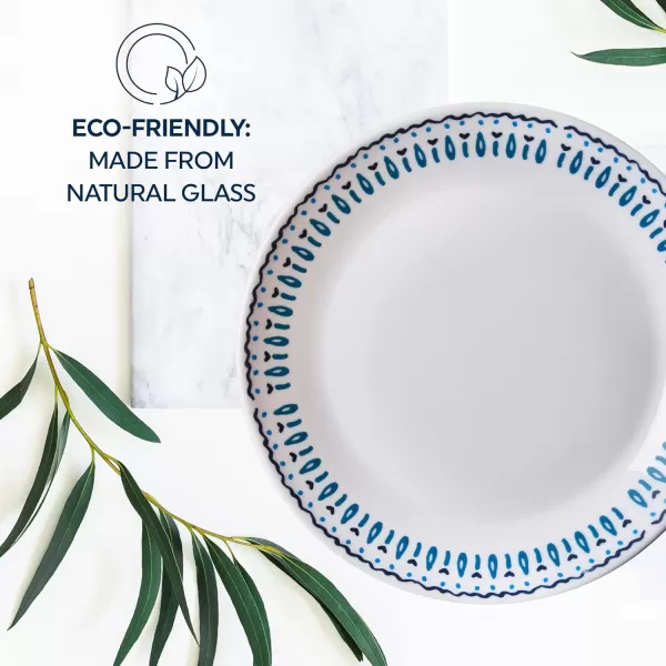 Corelle Everyday Expressions 12-Pc Dinnerware Set, Service for 4, Durable and Eco-Friendly, Higher Rim Glass Plate &amp; Bowl Set, Microwave and Dishwasher Safe, Azure Medallion