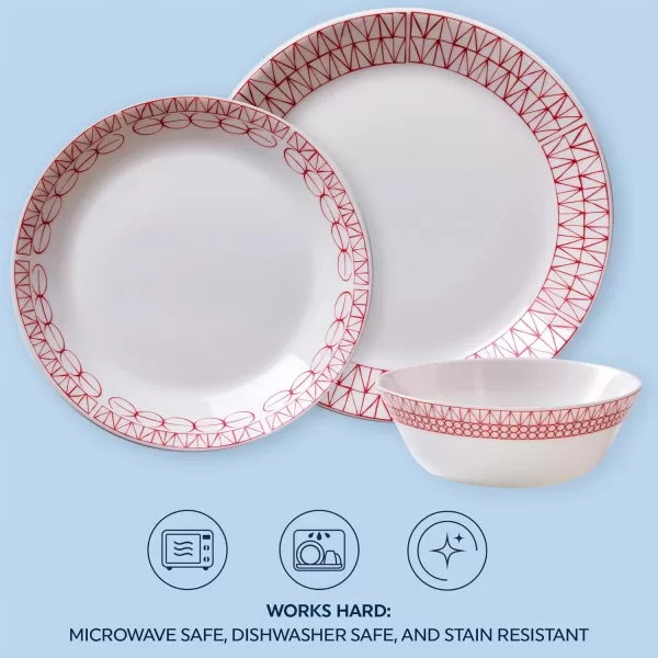 Corelle Everyday Expressions 12-Pc Dinnerware Set, Service for 4, Durable and Eco-Friendly, Higher Rim Glass Plate &amp; Bowl Set, Microwave and Dishwasher Safe, Azure Medallion
