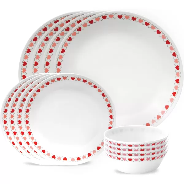 Corelle Everyday Expressions 12-Pc Dinnerware Set, Service for 4, Durable and Eco-Friendly, Higher Rim Glass Plate &amp; Bowl Set, Microwave and Dishwasher Safe, Azure Medallion