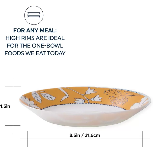 Corelle MilkGlass 4-Piece  8.5" Pasta Bowl Plate Set, Higher Rimmed Glass Dinnerware For Pasta Salad Meal, Azure Medallion, 1 Count 