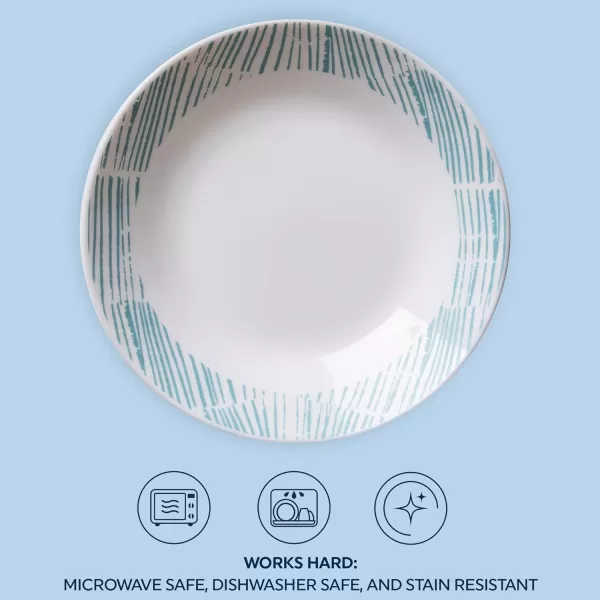 Corelle MilkGlass 4-Piece  8.5" Pasta Bowl Plate Set, Higher Rimmed Glass Dinnerware For Pasta Salad Meal, Azure Medallion, 1 Count 