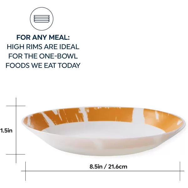 Corelle MilkGlass 4-Piece  8.5" Pasta Bowl Plate Set, Higher Rimmed Glass Dinnerware For Pasta Salad Meal, Azure Medallion, 1 Count 