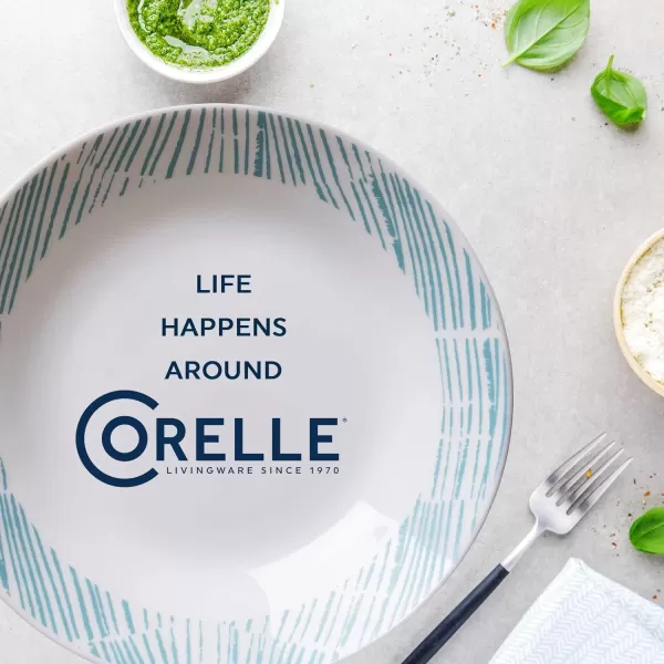 Corelle MilkGlass 4-Piece  8.5" Pasta Bowl Plate Set, Higher Rimmed Glass Dinnerware For Pasta Salad Meal, Azure Medallion, 1 Count 