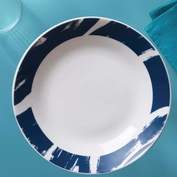 Corelle MilkGlass 4-Piece  8.5" Pasta Bowl Plate Set, Higher Rimmed Glass Dinnerware For Pasta Salad Meal, Azure Medallion, 1 Count 