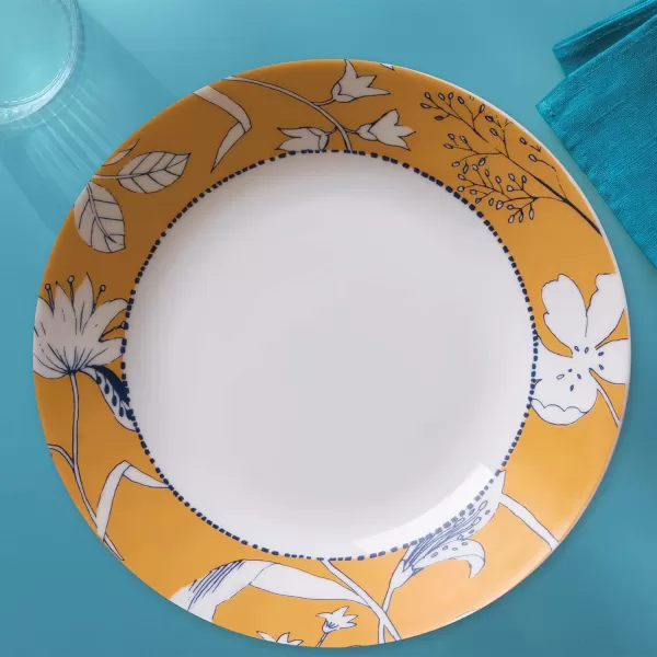 Corelle MilkGlass 4-Piece  8.5" Pasta Bowl Plate Set, Higher Rimmed Glass Dinnerware For Pasta Salad Meal, Azure Medallion, 1 Count 