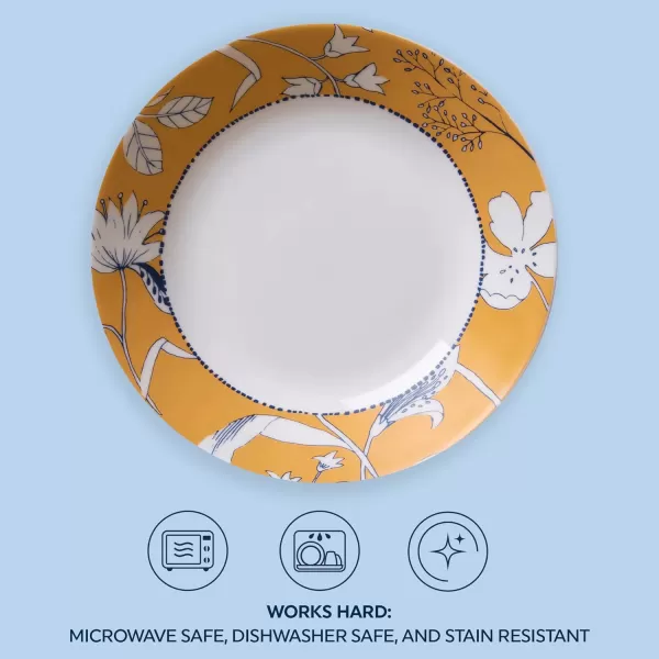 Corelle MilkGlass 4-Piece  8.5" Pasta Bowl Plate Set, Higher Rimmed Glass Dinnerware For Pasta Salad Meal, Azure Medallion, 1 Count 