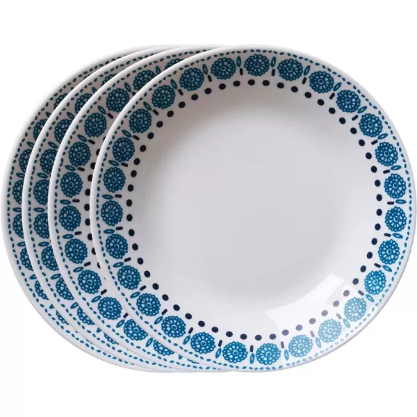 Corelle MilkGlass 4-Piece  8.5" Pasta Bowl Plate Set, Higher Rimmed Glass Dinnerware For Pasta Salad Meal, Azure Medallion, 1 Count 