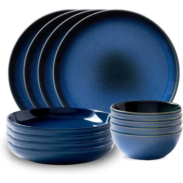 Corelle Stoneware 16-Pc Dinnerware Set, Handcrafted Artisanal Double Bead Plates, Meal Bowls, Bowls and Tumblers, Solid and Reactive Glazes, Dining Plate Set, Oatmeal