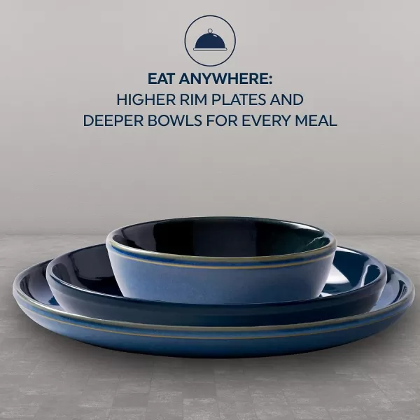 Corelle Stoneware 16-Pc Dinnerware Set, Handcrafted Artisanal Double Bead Plates, Meal Bowls, Bowls and Tumblers, Solid and Reactive Glazes, Dining Plate Set, Oatmeal
