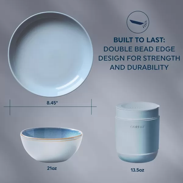 Corelle Stoneware 16-Pc Dinnerware Set, Handcrafted Artisanal Double Bead Plates, Meal Bowls, Bowls and Tumblers, Solid and Reactive Glazes, Dining Plate Set, Oatmeal