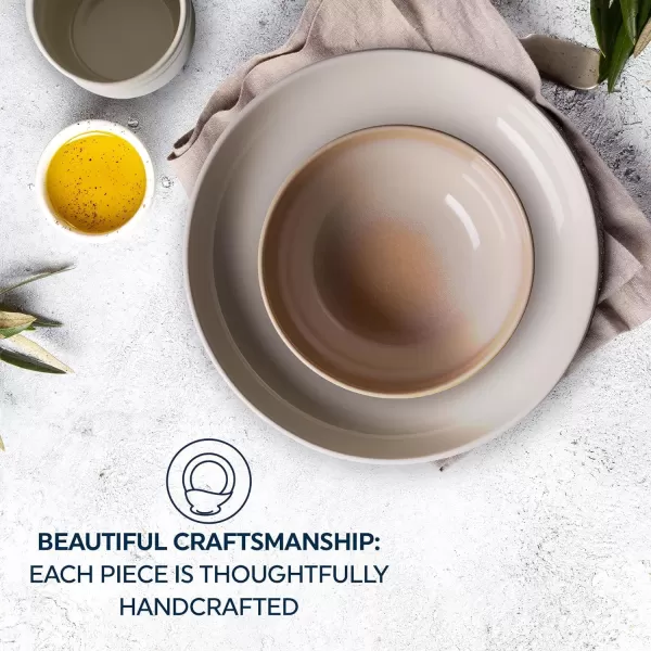 Corelle Stoneware 16-Pc Dinnerware Set, Handcrafted Artisanal Double Bead Plates, Meal Bowls, Bowls and Tumblers, Solid and Reactive Glazes, Dining Plate Set, Oatmeal