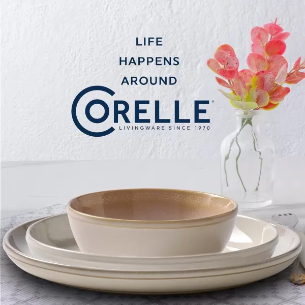 Corelle Stoneware 16-Pc Dinnerware Set, Handcrafted Artisanal Double Bead Plates, Meal Bowls, Bowls and Tumblers, Solid and Reactive Glazes, Dining Plate Set, Oatmeal