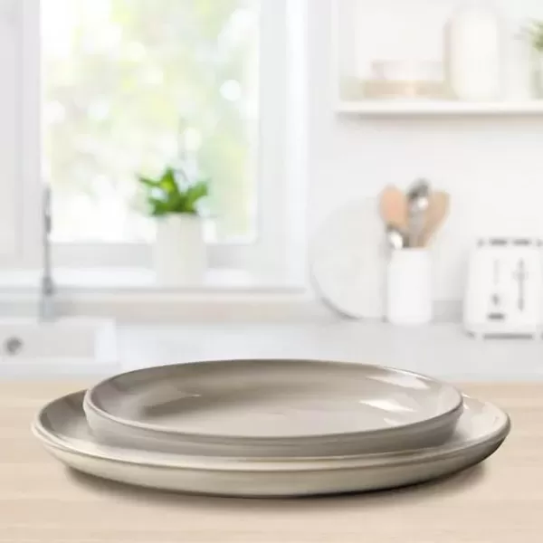 Corelle Stoneware 16-Pc Dinnerware Set, Handcrafted Artisanal Double Bead Plates, Meal Bowls, Bowls and Tumblers, Solid and Reactive Glazes, Dining Plate Set, Oatmeal
