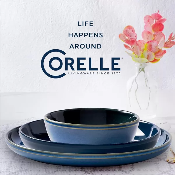 Corelle Stoneware 16-Pc Dinnerware Set, Handcrafted Artisanal Double Bead Plates, Meal Bowls, Bowls and Tumblers, Solid and Reactive Glazes, Dining Plate Set, Oatmeal