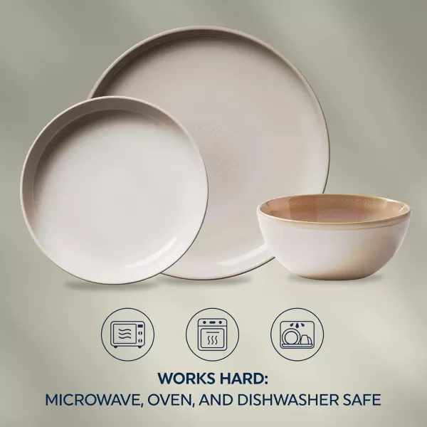 Corelle Stoneware 16-Pc Dinnerware Set, Handcrafted Artisanal Double Bead Plates, Meal Bowls, Bowls and Tumblers, Solid and Reactive Glazes, Dining Plate Set, Oatmeal
