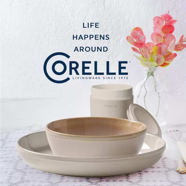 Corelle Stoneware 16-Pc Dinnerware Set, Handcrafted Artisanal Double Bead Plates, Meal Bowls, Bowls and Tumblers, Solid and Reactive Glazes, Dining Plate Set, Oatmeal