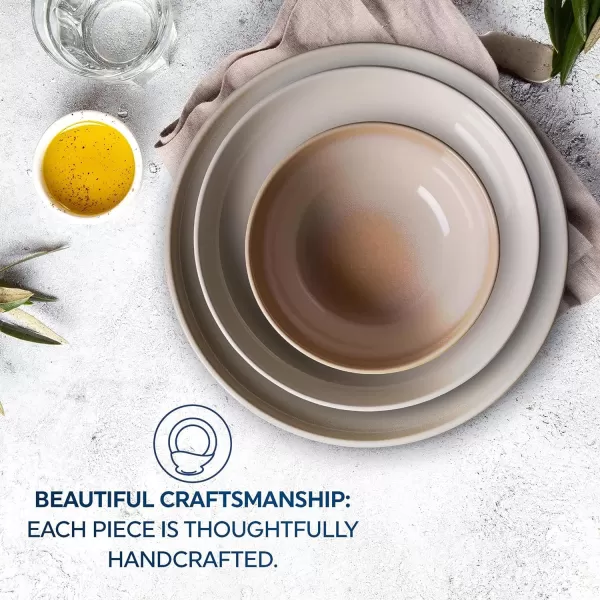 Corelle Stoneware 16-Pc Dinnerware Set, Handcrafted Artisanal Double Bead Plates, Meal Bowls, Bowls and Tumblers, Solid and Reactive Glazes, Dining Plate Set, Oatmeal