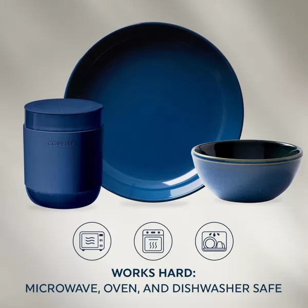 Corelle Stoneware 16-Pc Dinnerware Set, Handcrafted Artisanal Double Bead Plates, Meal Bowls, Bowls and Tumblers, Solid and Reactive Glazes, Dining Plate Set, Oatmeal