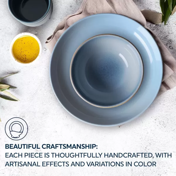 Corelle Stoneware 16-Pc Dinnerware Set, Handcrafted Artisanal Double Bead Plates, Meal Bowls, Bowls and Tumblers, Solid and Reactive Glazes, Dining Plate Set, Oatmeal