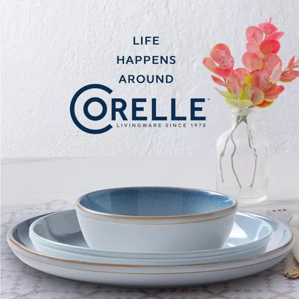 Corelle Stoneware 16-Pc Dinnerware Set, Handcrafted Artisanal Double Bead Plates, Meal Bowls, Bowls and Tumblers, Solid and Reactive Glazes, Dining Plate Set, Oatmeal
