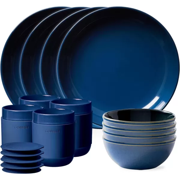 Corelle Stoneware 16-Pc Dinnerware Set, Handcrafted Artisanal Double Bead Plates, Meal Bowls, Bowls and Tumblers, Solid and Reactive Glazes, Dining Plate Set, Oatmeal