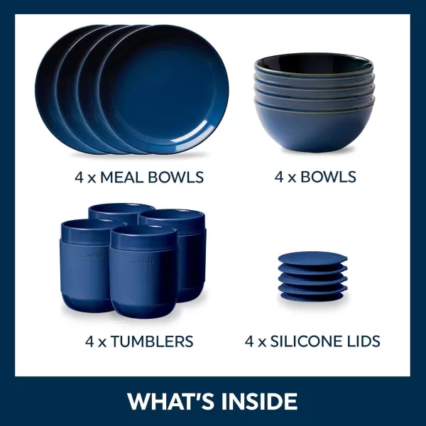 Corelle Stoneware 16-Pc Dinnerware Set, Handcrafted Artisanal Double Bead Plates, Meal Bowls, Bowls and Tumblers, Solid and Reactive Glazes, Dining Plate Set, Oatmeal