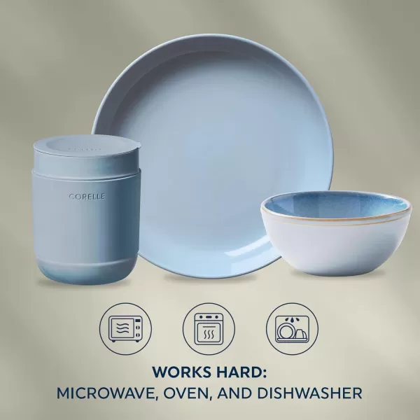 Corelle Stoneware 16-Pc Dinnerware Set, Handcrafted Artisanal Double Bead Plates, Meal Bowls, Bowls and Tumblers, Solid and Reactive Glazes, Dining Plate Set, Oatmeal
