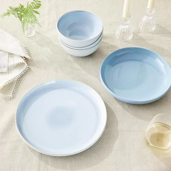 Corelle Stoneware 16-Pc Dinnerware Set, Handcrafted Artisanal Double Bead Plates, Meal Bowls, Bowls and Tumblers, Solid and Reactive Glazes, Dining Plate Set, Oatmeal