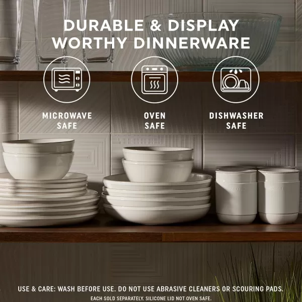 Corelle Stoneware 16-Pc Dinnerware Set, Handcrafted Artisanal Double Bead Plates, Meal Bowls, Bowls and Tumblers, Solid and Reactive Glazes, Dining Plate Set, Oatmeal