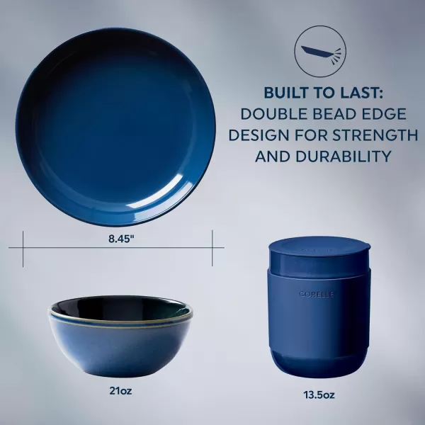 Corelle Stoneware 16-Pc Dinnerware Set, Handcrafted Artisanal Double Bead Plates, Meal Bowls, Bowls and Tumblers, Solid and Reactive Glazes, Dining Plate Set, Oatmeal