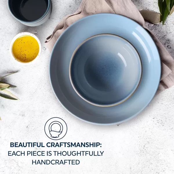 Corelle Stoneware 16-Pc Dinnerware Set, Handcrafted Artisanal Double Bead Plates, Meal Bowls, Bowls and Tumblers, Solid and Reactive Glazes, Dining Plate Set, Oatmeal