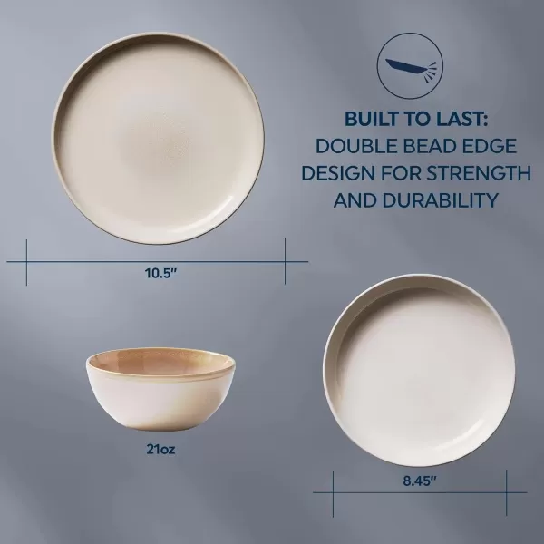 Corelle Stoneware 16-Pc Dinnerware Set, Handcrafted Artisanal Double Bead Plates, Meal Bowls, Bowls and Tumblers, Solid and Reactive Glazes, Dining Plate Set, Oatmeal