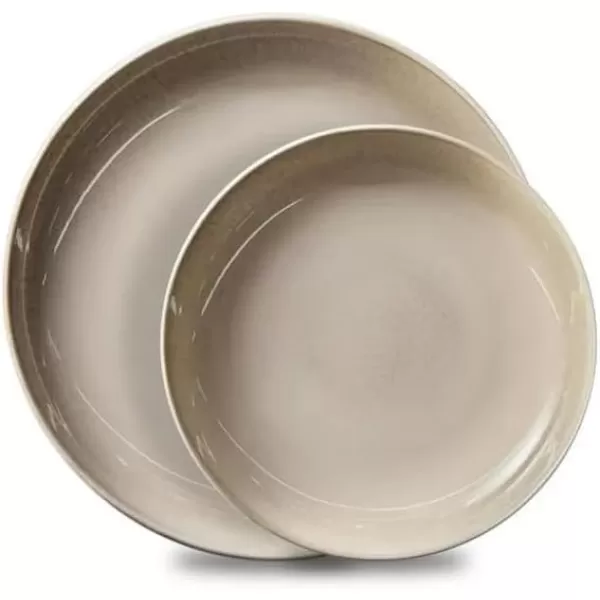 Corelle Stoneware 16-Pc Dinnerware Set, Handcrafted Artisanal Double Bead Plates, Meal Bowls, Bowls and Tumblers, Solid and Reactive Glazes, Dining Plate Set, Oatmeal