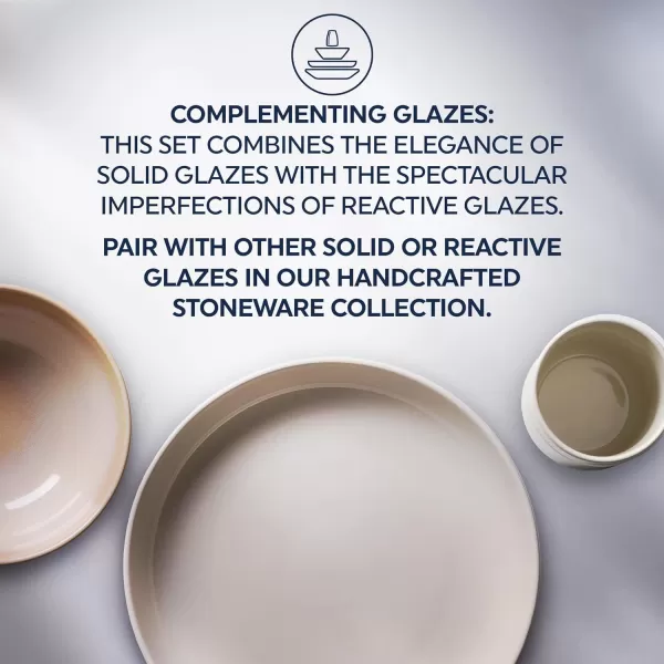 Corelle Stoneware 16-Pc Dinnerware Set, Handcrafted Artisanal Double Bead Plates, Meal Bowls, Bowls and Tumblers, Solid and Reactive Glazes, Dining Plate Set, Oatmeal