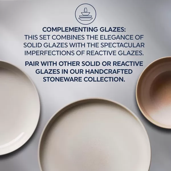 Corelle Stoneware 16-Pc Dinnerware Set, Handcrafted Artisanal Double Bead Plates, Meal Bowls, Bowls and Tumblers, Solid and Reactive Glazes, Dining Plate Set, Oatmeal