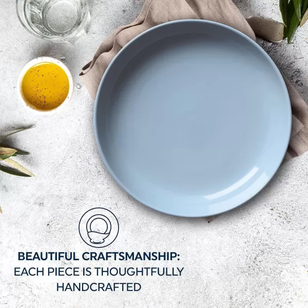 Corelle Stoneware 4-Pc Meal Bowl Set, Handcrafted Artisanal Double Bead Cereal Bowls, Solid Glaze Stoneware, 8-1/2-Inch Pasta Bowl Set, Nordic Blue