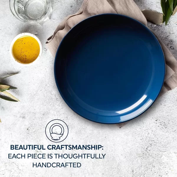 Corelle Stoneware 4-Pc Meal Bowl Set, Handcrafted Artisanal Double Bead Cereal Bowls, Solid Glaze Stoneware, 8-1/2-Inch Pasta Bowl Set, Nordic Blue