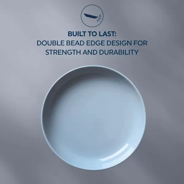Corelle Stoneware 4-Pc Meal Bowl Set, Handcrafted Artisanal Double Bead Cereal Bowls, Solid Glaze Stoneware, 8-1/2-Inch Pasta Bowl Set, Nordic Blue