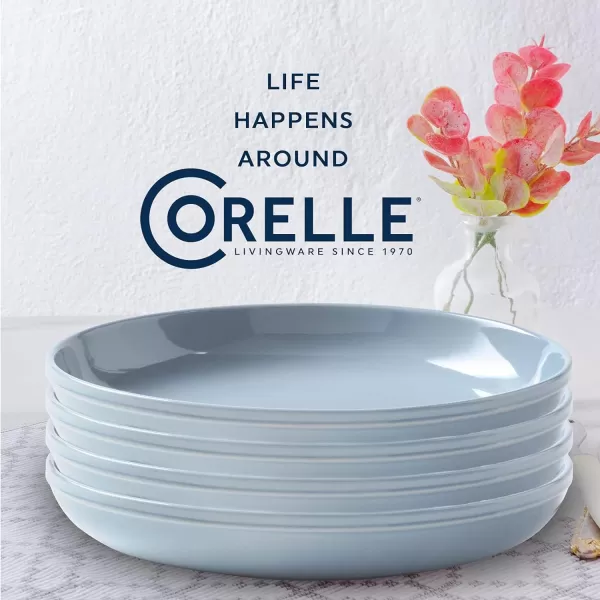 Corelle Stoneware 4-Pc Meal Bowl Set, Handcrafted Artisanal Double Bead Cereal Bowls, Solid Glaze Stoneware, 8-1/2-Inch Pasta Bowl Set, Nordic Blue